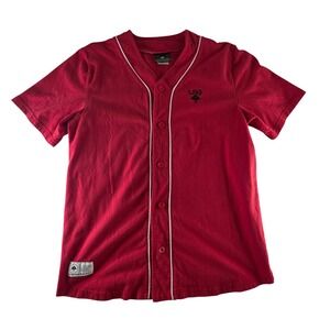LRG Lifted Research Group Mens Red Baseball Jersey Shirt Small Short Sleeve Logo